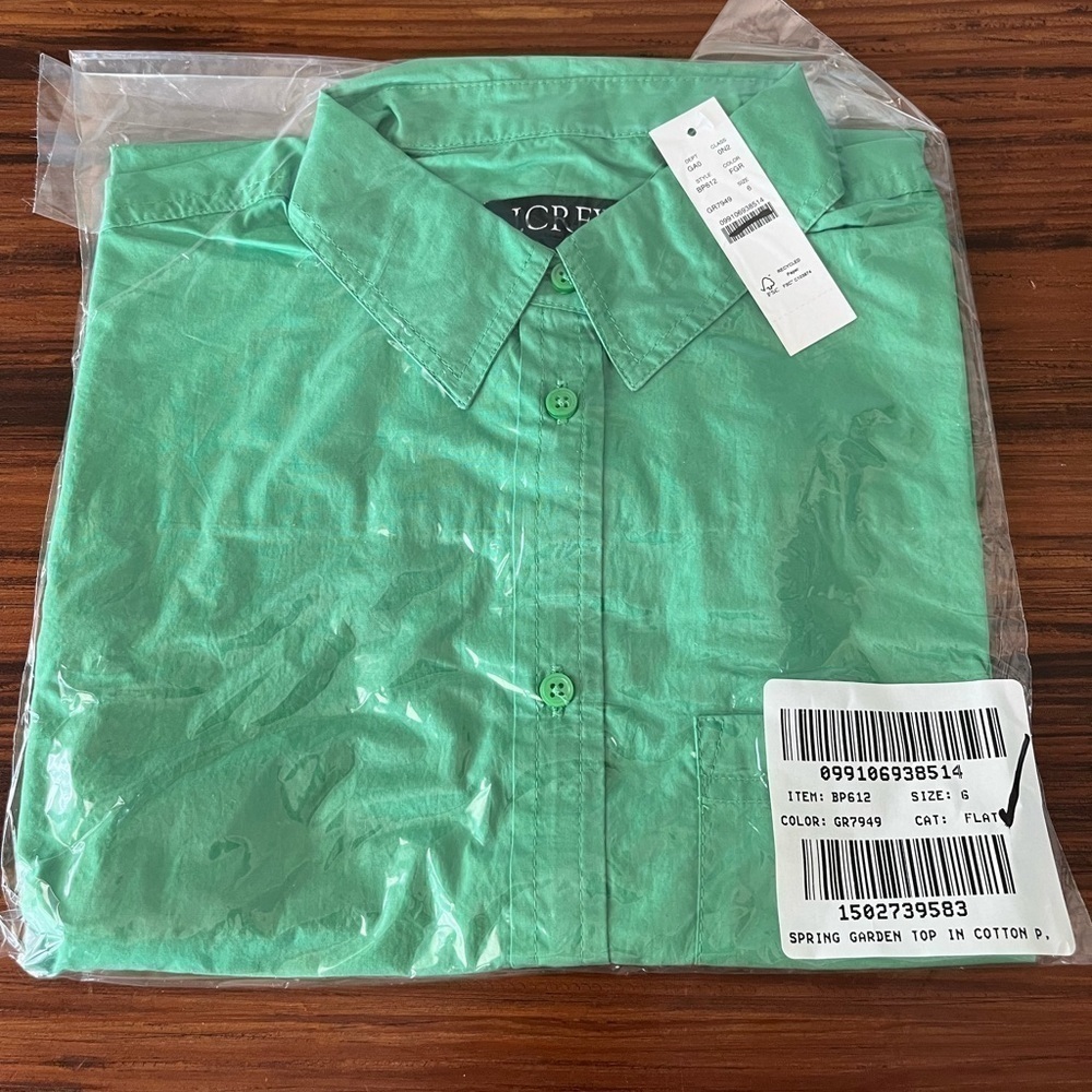 J. Crew Spring garden top shirt in cotton poplin BP612 Green 6 - Picture 4 of 4
